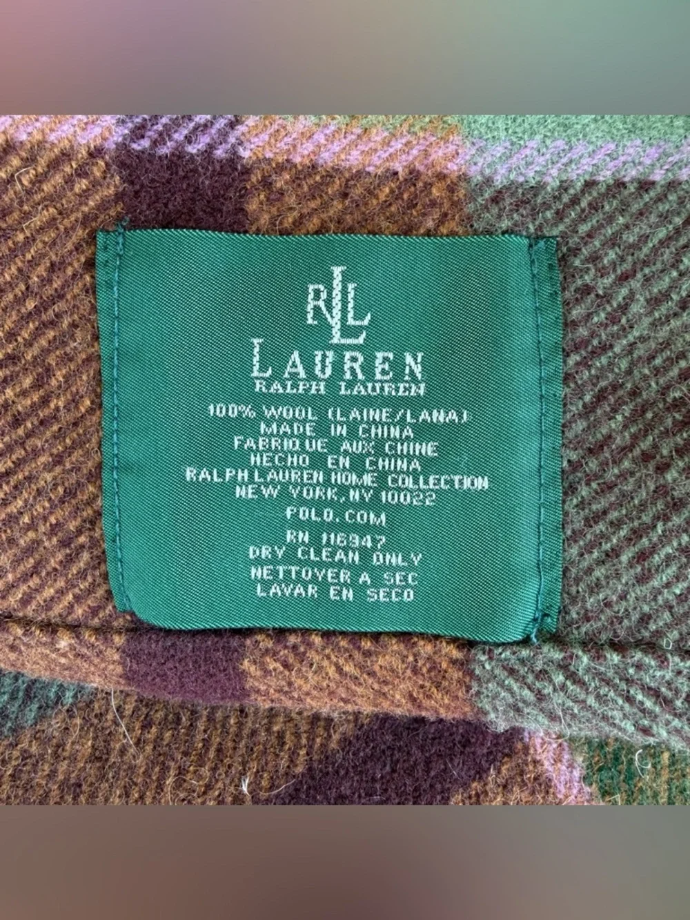 VTG Lauren Ralph Lauren Brittany Plaid 100% Wool Queen Blanket Earth Tones READ